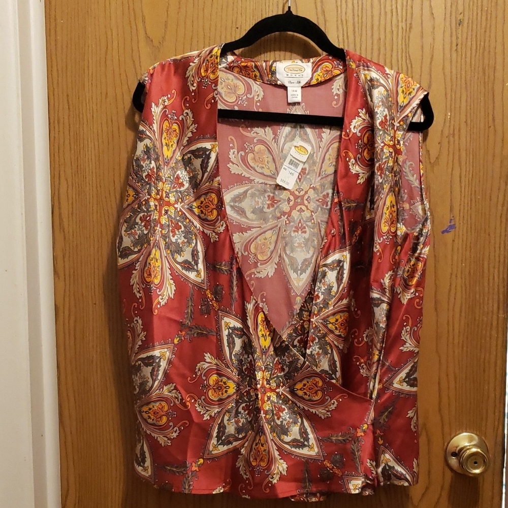 Talbots Red and Orange Paisley Silk Blouse